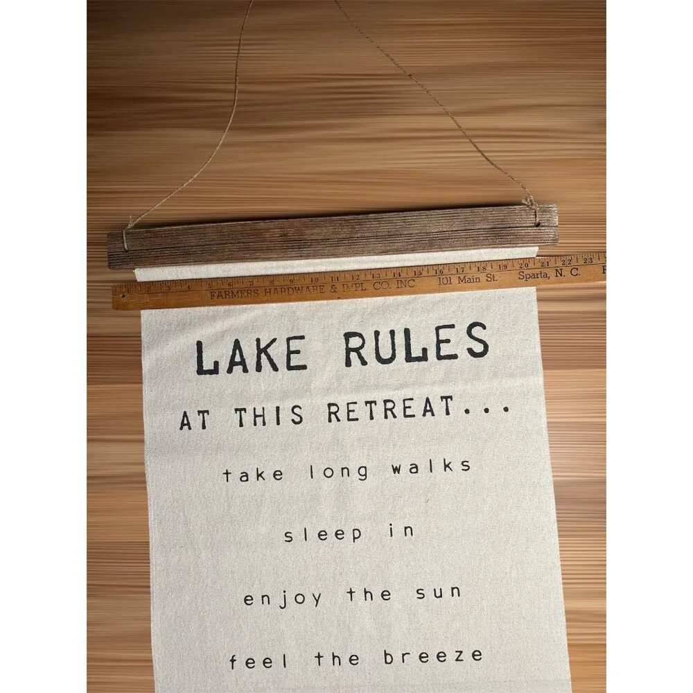 Lake Rules Vintage Wooden Hanging Canvas Wall Art Inspirational Decor Cabin